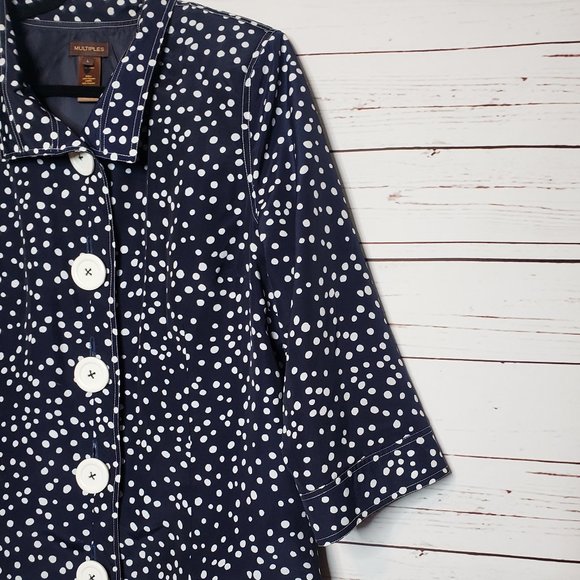 Multiples Blue and White Polka Dot Button Down Jacket - Picture 3 of 8